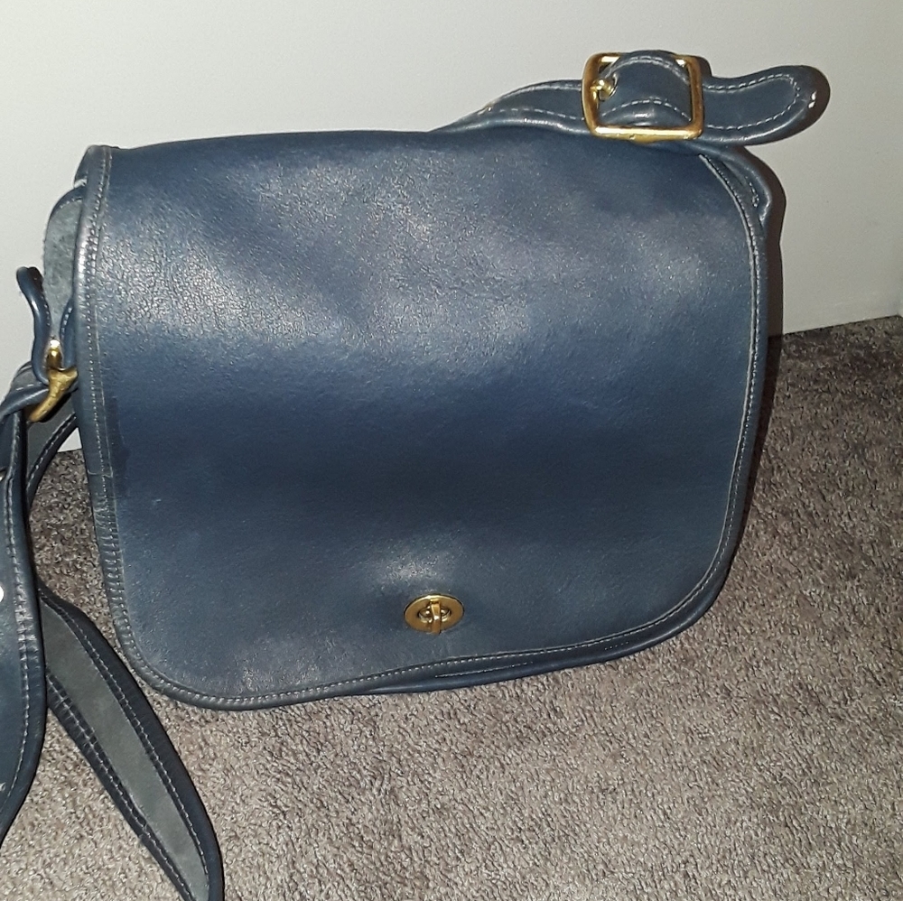 Vintage Blue Leather Coach Stewardess Crossbody